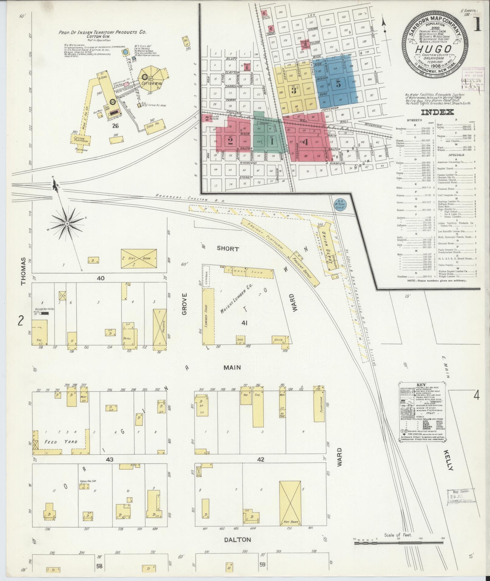 Sanborn Fire Insurance Map from Hugo, Choctaw County, Oklahoma. (1908) – Historic Sanborn Fire Insurance Map Print