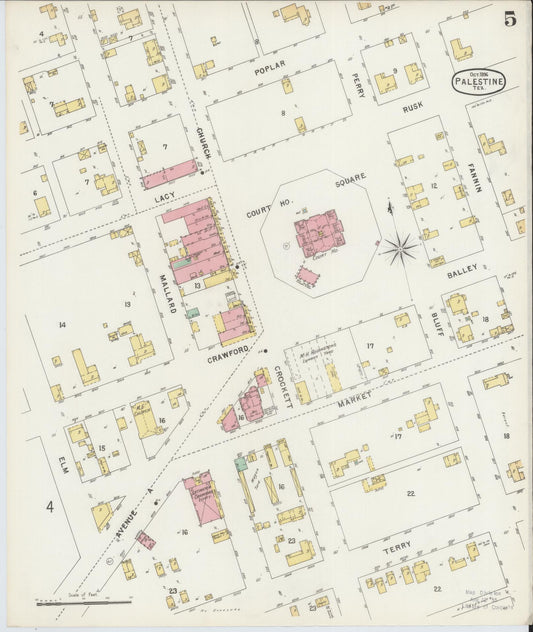 Sanborn Fire Insurance Map from Palestine, Anderson County, Texas (1896), Sheet #0005 - Historic Sanborn Fire Insurance Map Print, vintage old map wall art, antique decor, genealogy gift, Texas Texas map