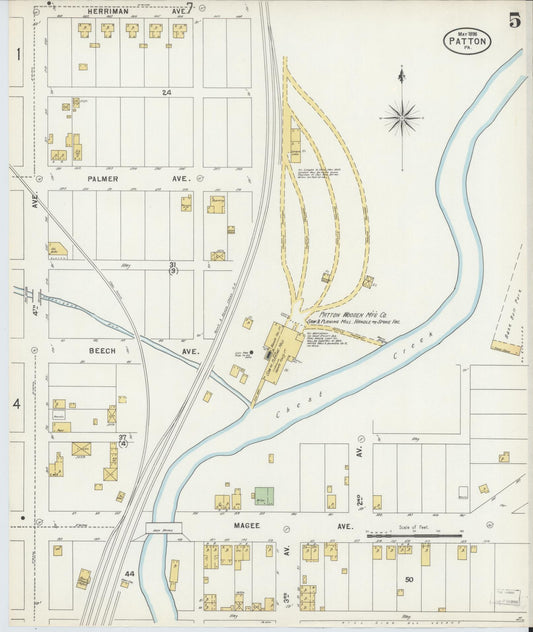 Sanborn Fire Insurance Map from Patton, Cambria County, Pennsylvania (1898), Sheet #0005 - Historic Sanborn Fire Insurance Map Print, vintage old map wall art, antique decor, genealogy gift, Pennsylvania Pennsylvania map