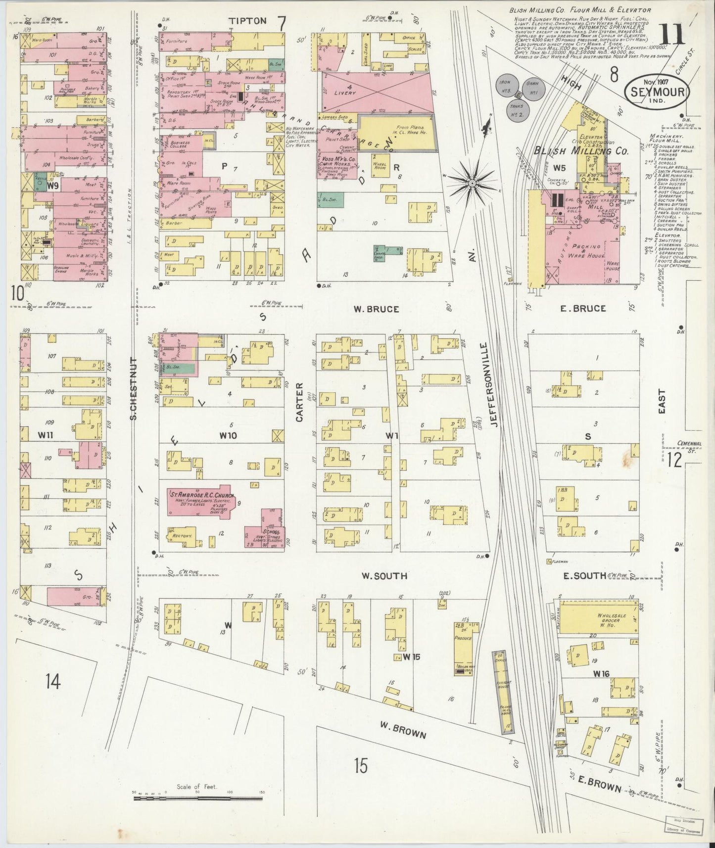 Sanborn Fire Insurance Map from Seymour, Jackson County, Indiana (1907), Sheet #0011 - Complete Map Set gallery image, historic Sanborn map, vintage wall art, Indiana Indiana