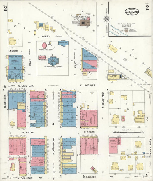 Sanborn Fire Insurance Map from Coleman, Coleman County, Texas (1923), Sheet #0002 - Historic Sanborn Fire Insurance Map Print, vintage old map wall art, antique decor, genealogy gift, Texas Texas map