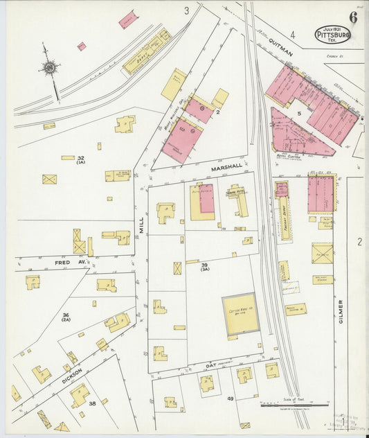Sanborn Fire Insurance Map from Pittsburg, Camp County, Texas (1921), Sheet #0006 - Historic Sanborn Fire Insurance Map Print, vintage old map wall art, antique decor, genealogy gift, Texas Texas map