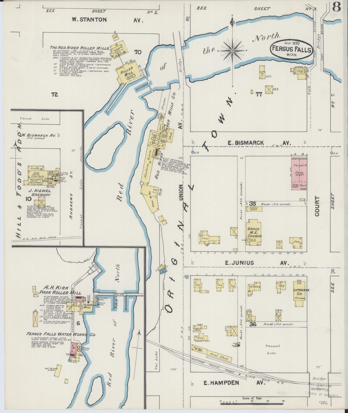 Sanborn Fire Insurance Map from Fergus Falls, Otter Tail County, Minnesota (1890), Sheet #0008 - Complete Map Set gallery image, historic Sanborn map, vintage wall art, Minnesota Minnesota