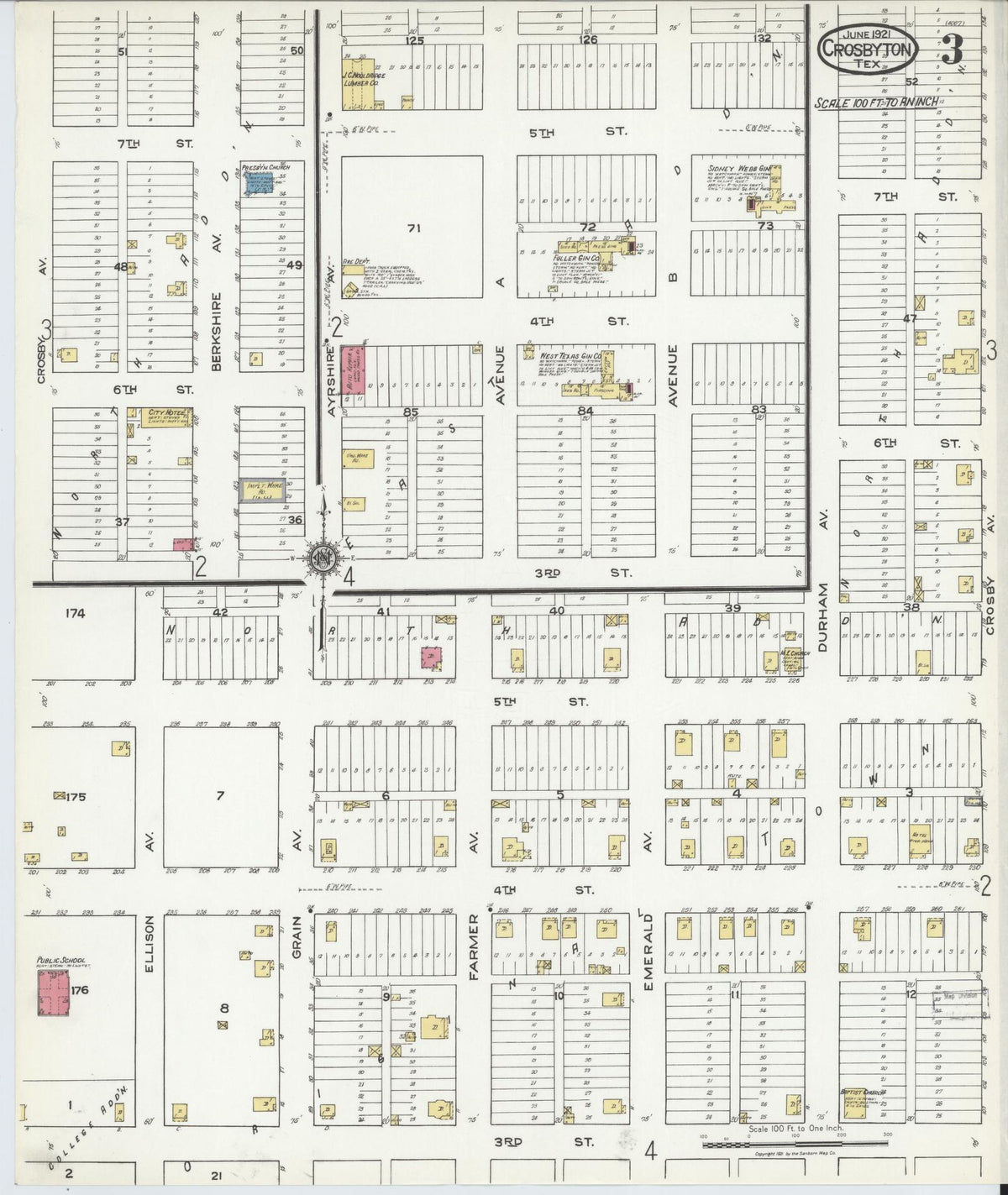 Sanborn Fire Insurance Map from Crosbyton, Crosby County, Texas (1921), Sheet #0003 - Complete Map Set gallery image, historic Sanborn map, vintage wall art, Texas Texas