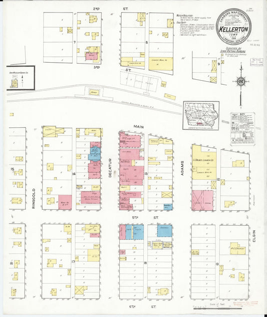 Sanborn Fire Insurance Map from Kellerton, Ringgold County, Iowa (1916), Sheet #0001 - Historic Sanborn Fire Insurance Map Print, vintage old map wall art