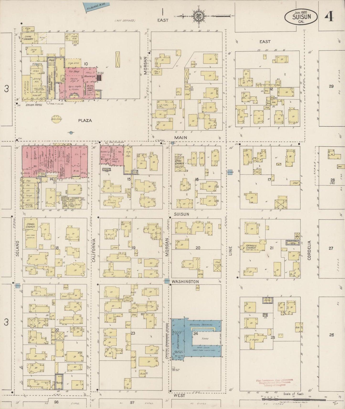 Sanborn Fire Insurance Map from Suisun, Solano County, California (1920), Sheet #0004 - Complete Map Set gallery image, historic Sanborn map, vintage wall art, California California