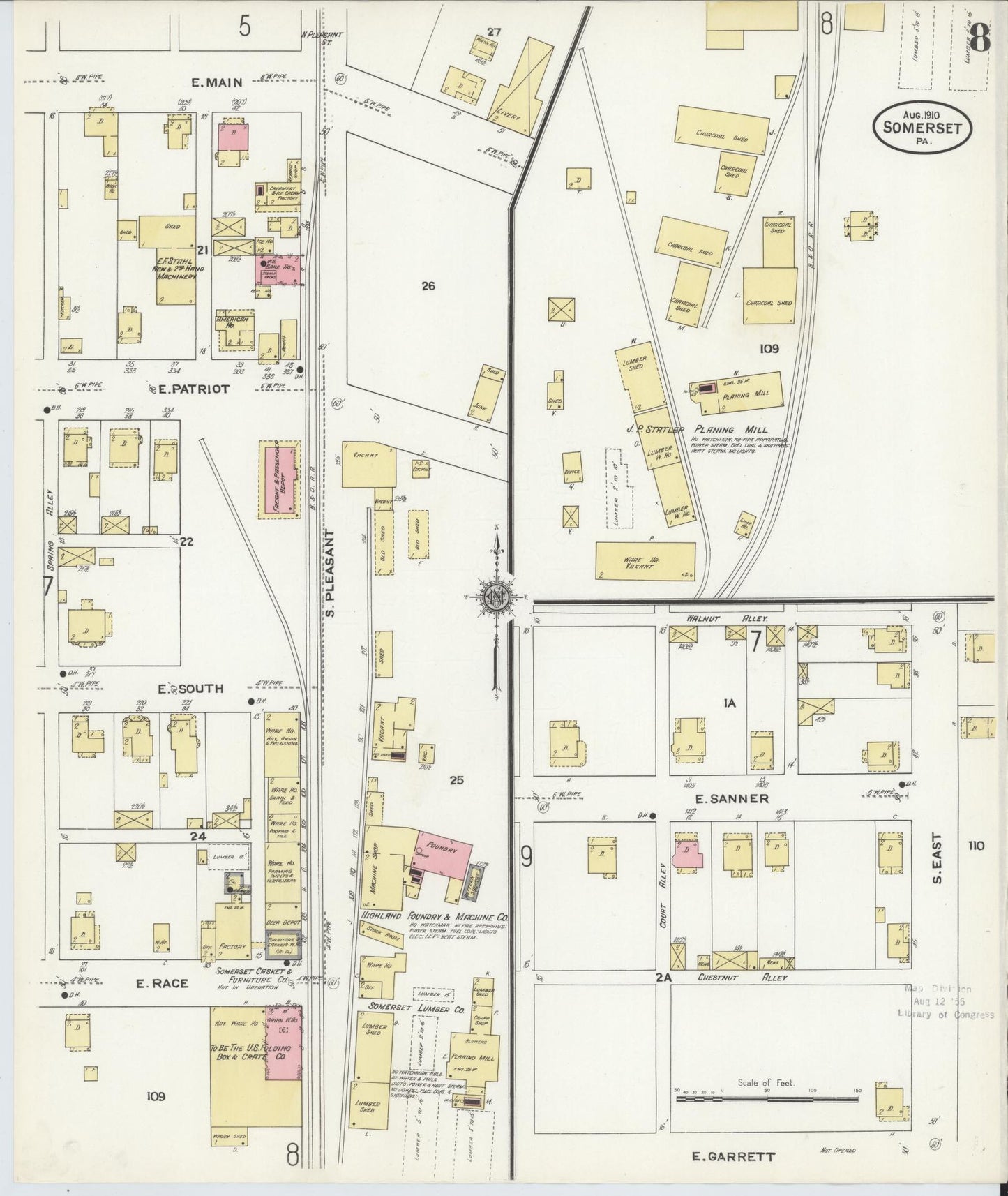 Sanborn Fire Insurance Map from Somerset, Somerset County, Pennsylvania (1910), Sheet #0008 - Complete Map Set gallery image, historic Sanborn map, vintage wall art, Pennsylvania Pennsylvania