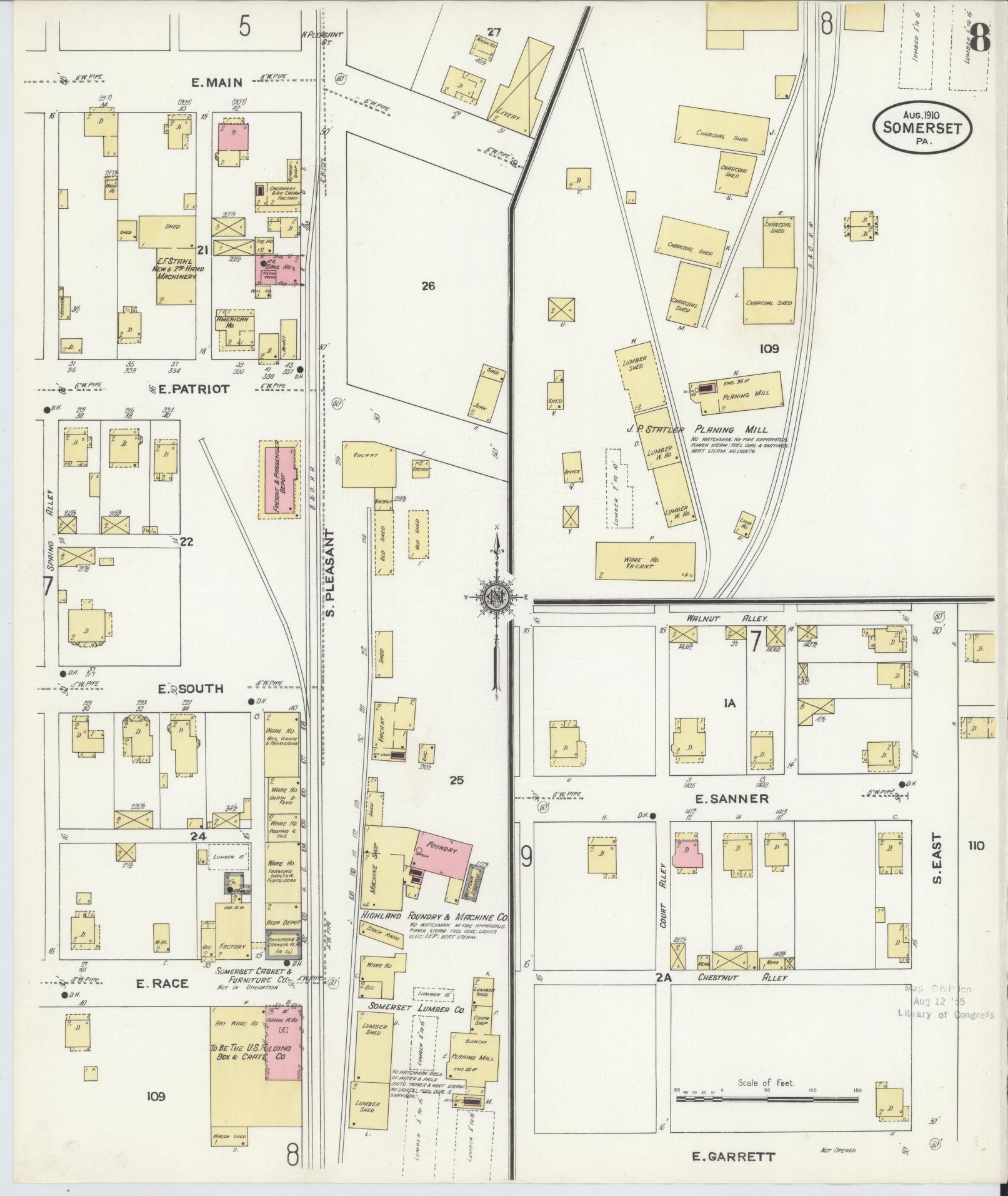 Sanborn Fire Insurance Map from Somerset, Somerset County, Pennsylvania (1910), Sheet #0008 - Complete Map Set gallery image, historic Sanborn map, vintage wall art, Pennsylvania Pennsylvania