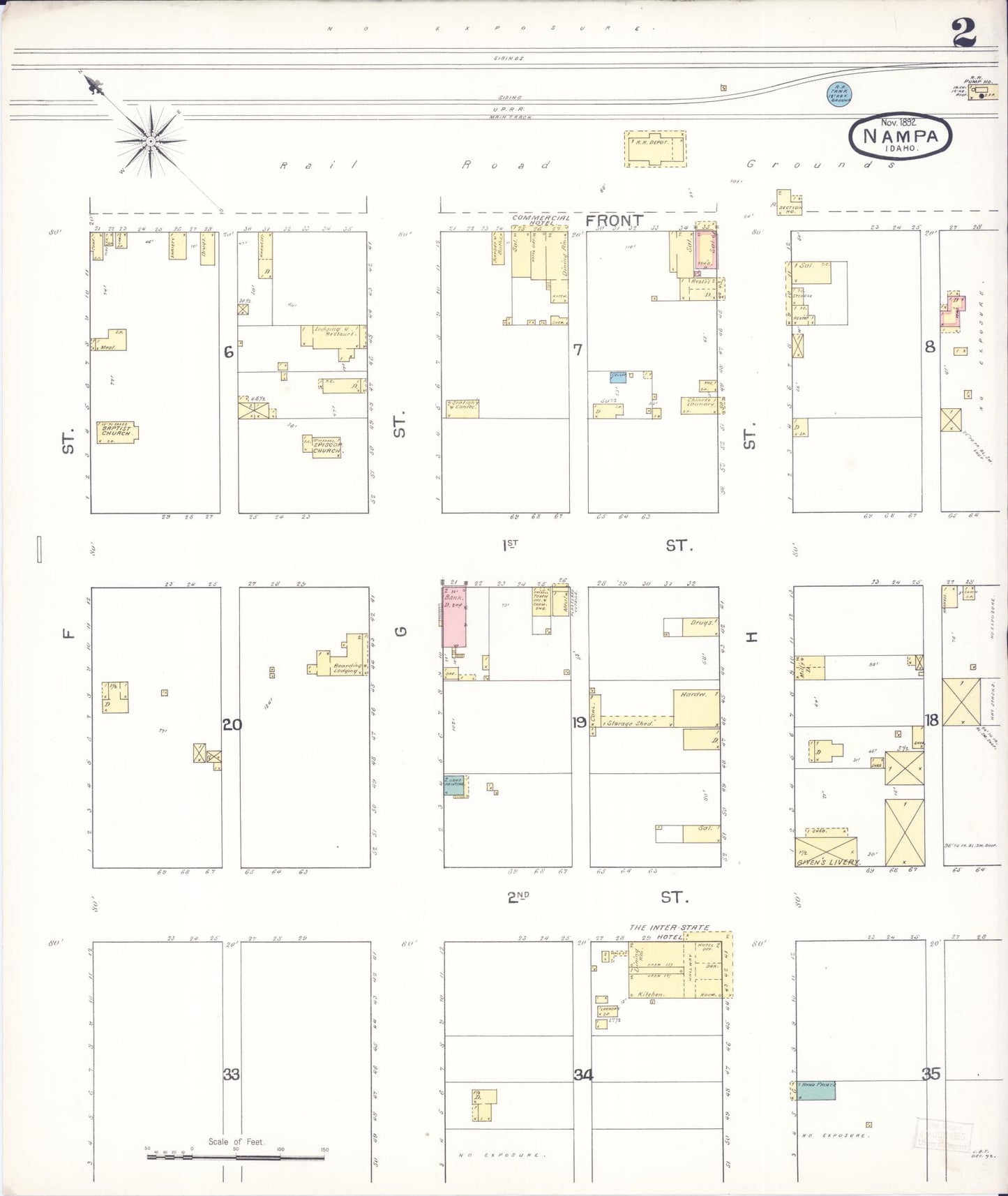 Sanborn Fire Insurance Map from Nampa, Canyon County, Idaho (1892), Sheet #0002 - Complete Map Set gallery image, historic Sanborn map, vintage wall art, Idaho Idaho