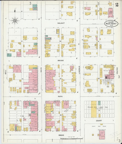 Sanborn Fire Insurance Map from West Point, Cuming County, Nebraska (1904), Sheet #0002 - Complete Map Set gallery image, historic Sanborn map, vintage wall art, Nebraska Nebraska