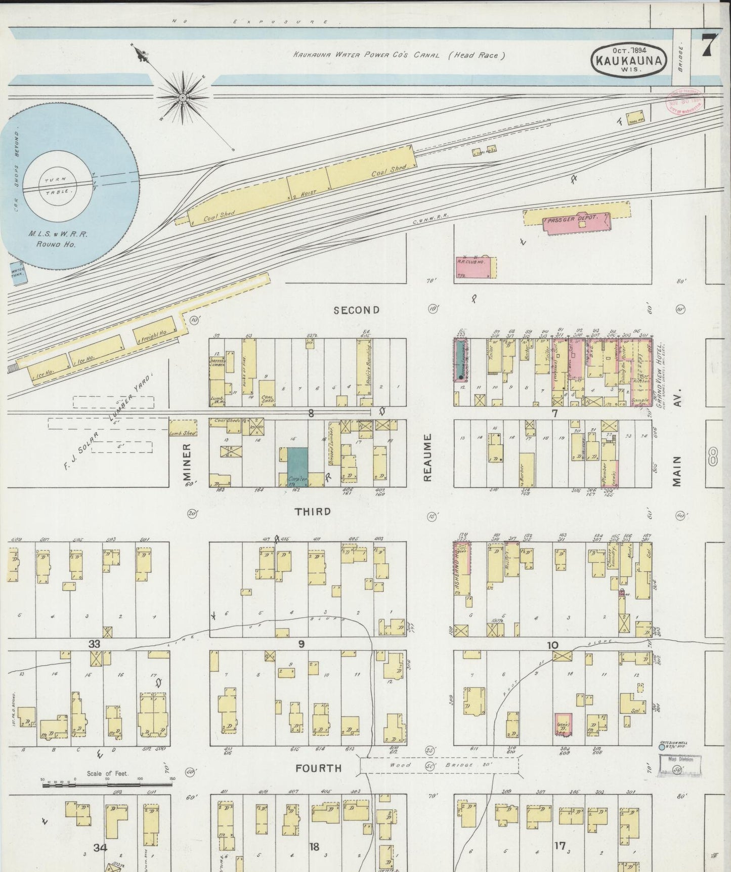Sanborn Fire Insurance Map from Kaukauna, Outagamie County, Wisconsin (1894), Sheet #0007 - Complete Map Set gallery image, historic Sanborn map, vintage wall art, Wisconsin Wisconsin