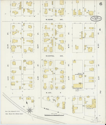 Sanborn Fire Insurance Map from Temple, Bell County, Texas (1896), Sheet #0006 - Historic Sanborn Fire Insurance Map Print, vintage old map wall art, antique decor, genealogy gift, Texas Texas map