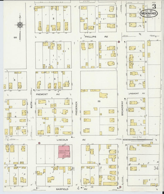 Sanborn Fire Insurance Map from Menominee, Menominee County, Michigan (1921), Sheet #0003 - Historic Sanborn Fire Insurance Map Print, vintage old map wall art, antique decor, genealogy gift, Michigan Michigan map