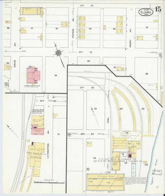Sanborn Fire Insurance Map from Elkins, Randolph County, West Virginia (1910), Sheet #0015 - Historic Sanborn Fire Insurance Map Print, vintage old map wall art, antique decor, genealogy gift, West Virginia West Virginia map