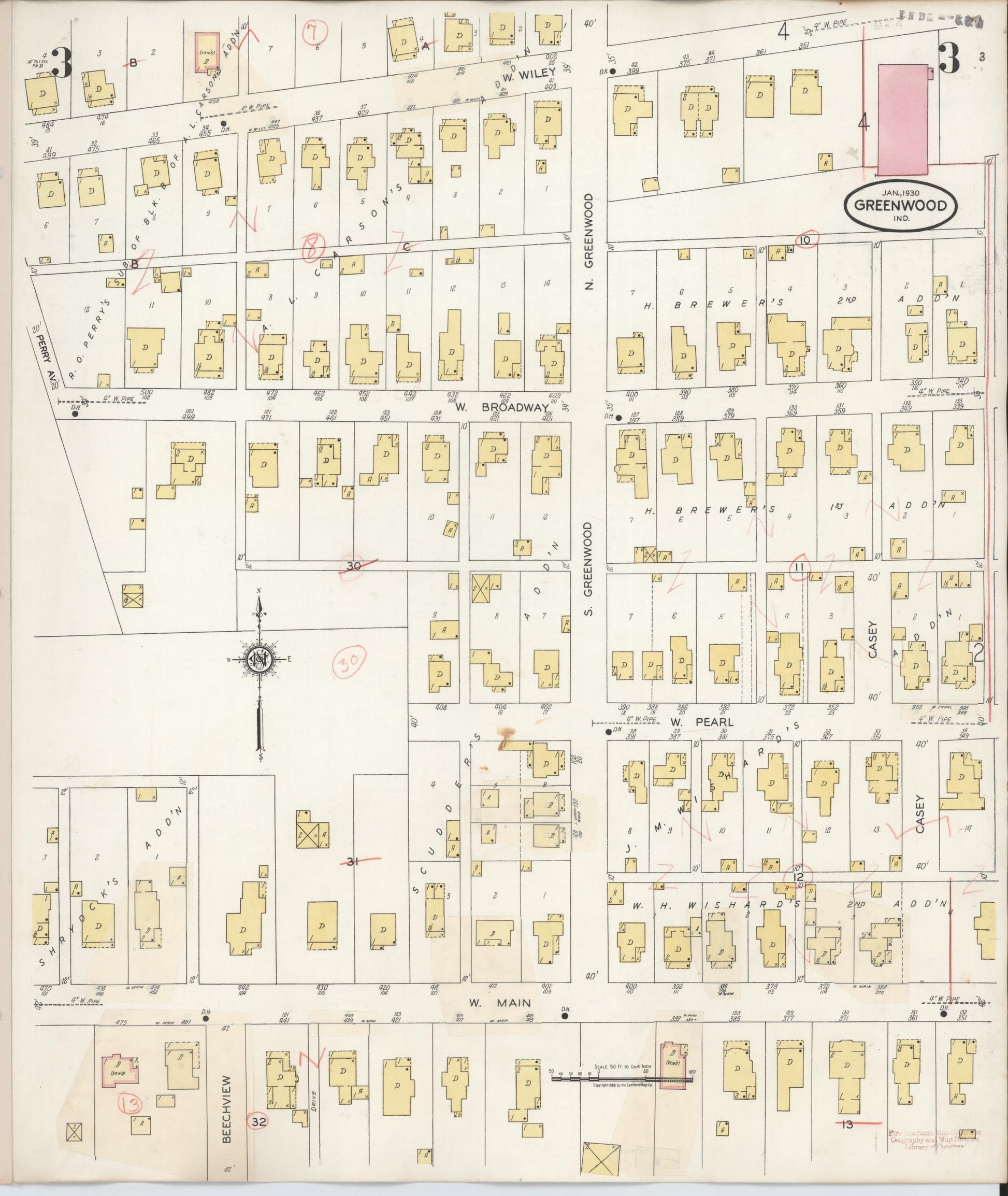 Sanborn Fire Insurance Map from Greenwood, Johnson County, Indiana (1940), Sheet #0003 - Complete Map Set gallery image, historic Sanborn map, vintage wall art, Indiana Indiana