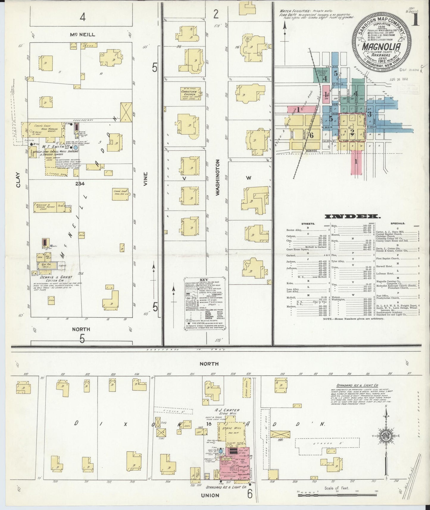 Sanborn Fire Insurance Map from Magnolia, Columbia County, Arkansas (1912), Sheet #0001 - Historic Sanborn Fire Insurance Map Print, vintage old map wall art, antique decor, genealogy gift, Arkansas Arkansas map