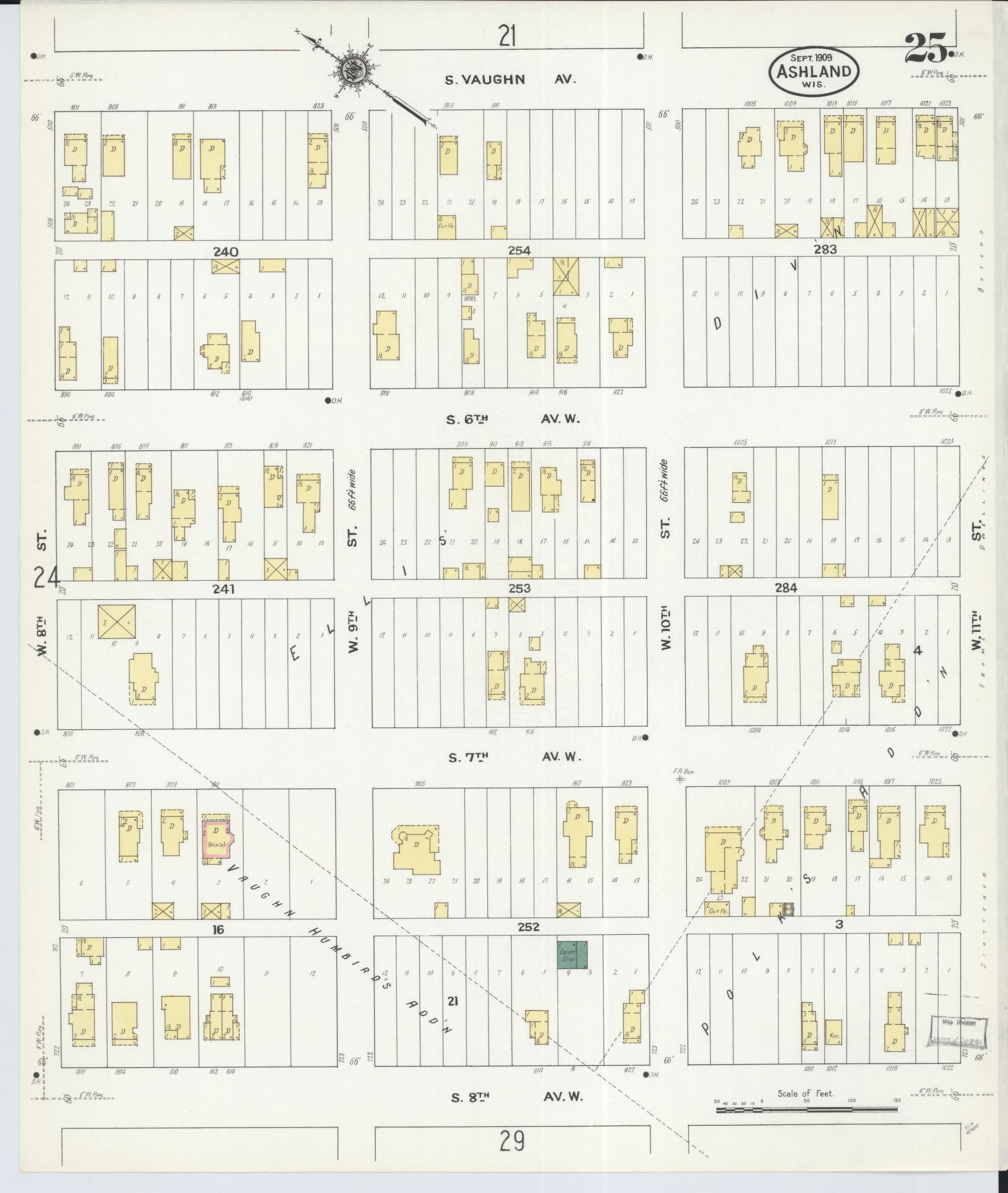 Sanborn Fire Insurance Map from Ashland, Ashland County, Wisconsin (1909), Sheet #0025 - Historic Sanborn Fire Insurance Map Print, vintage old map wall art, antique decor, genealogy gift, Wisconsin Wisconsin map