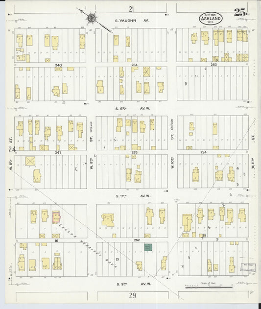 Sanborn Fire Insurance Map from Ashland, Ashland County, Wisconsin (1909), Sheet #0025 - Historic Sanborn Fire Insurance Map Print, vintage old map wall art, antique decor, genealogy gift, Wisconsin Wisconsin map
