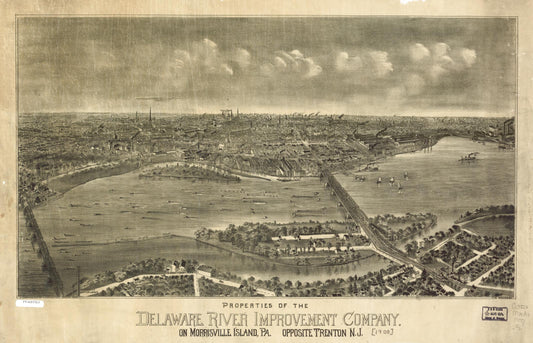 Properties of the Delaware River Improvement Company on Morrisville Island, Pa. opposite Trenton, N.J. (1900) – Historic Bird’s-Eye View Panorama Print