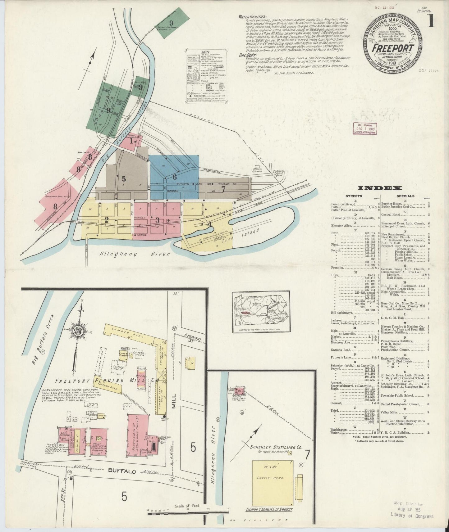 Sanborn Fire Insurance Map from Freeport, Armstrong County, Pennsylvania (1913), Sheet #0001 - Historic Sanborn Fire Insurance Map Print, vintage old map wall art, antique decor, genealogy gift, Pennsylvania Pennsylvania map