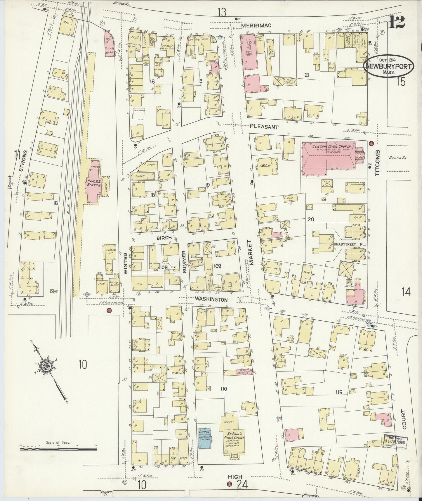 Sanborn Fire Insurance Map from Newburyport, Essex County, Massachusetts (1914), Sheet #0012 - Complete Map Set gallery image, historic Sanborn map, vintage wall art, Massachusetts Massachusetts