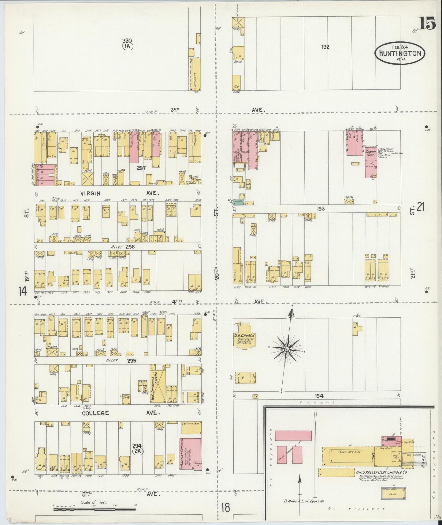 Sanborn Fire Insurance Map from Huntington, Cabell County, West Virginia (1904), Sheet #0015 - Complete Map Set gallery image, historic Sanborn map, vintage wall art, West Virginia West Virginia