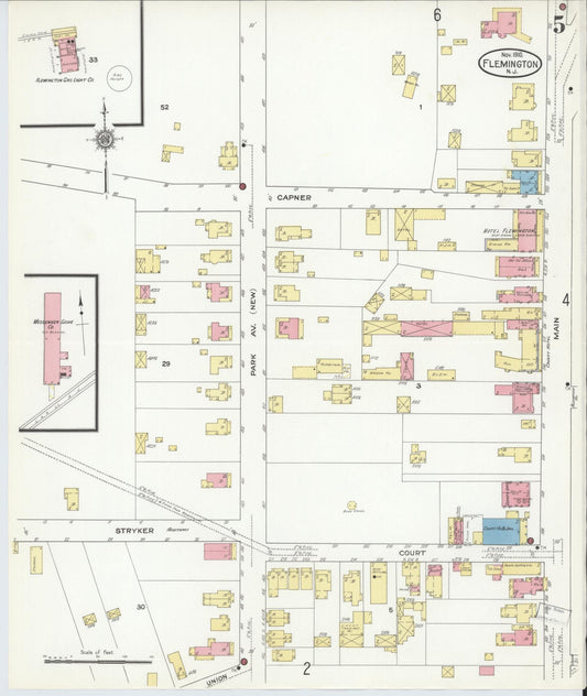Sanborn Fire Insurance Map from Flemington, Hunterdon County, New Jersey (1910), Sheet #0005 - Historic Sanborn Fire Insurance Map Print, vintage old map wall art, antique decor, genealogy gift, New Jersey New Jersey map