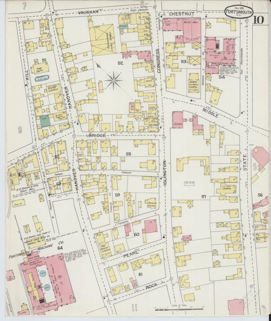 Sanborn Fire Insurance Map from Portsmouth, Rockingham County, New Hampshire (1892), Sheet #0010 - Historic Sanborn Fire Insurance Map Print, vintage old map wall art, antique decor, genealogy gift, New Hampshire New Hampshire map