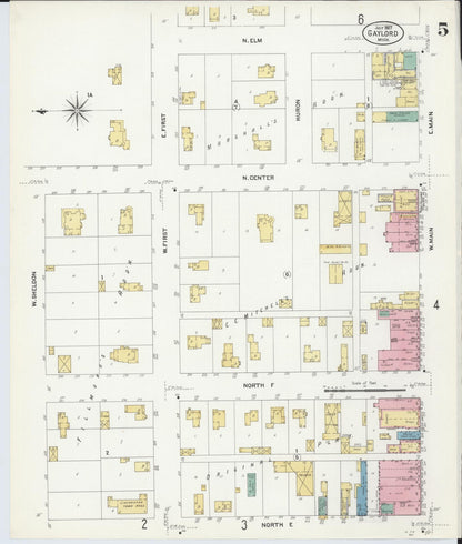 Sanborn Fire Insurance Map from Gaylord, Otsego County, Michigan (1907), Sheet #0005 - Complete Map Set gallery image, historic Sanborn map, vintage wall art, Michigan Michigan