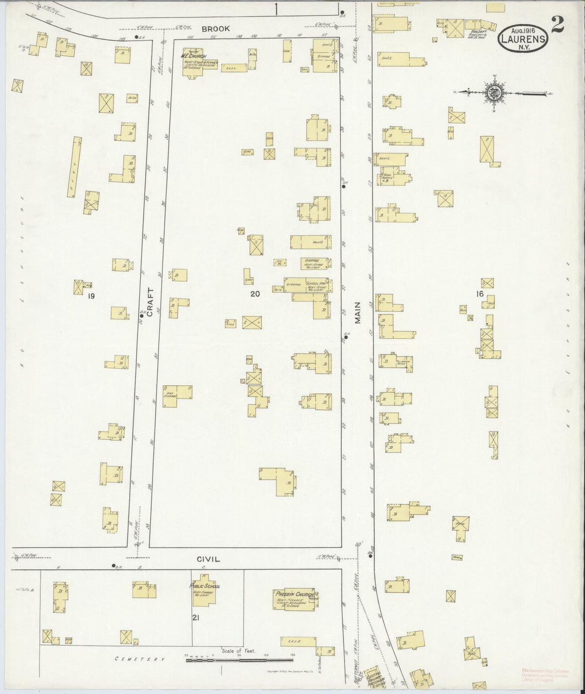 Sanborn Fire Insurance Map from Laurens, Otsego County, New York (1916), Sheet #0002 - Complete Map Set gallery image, historic Sanborn map, vintage wall art, New York New York