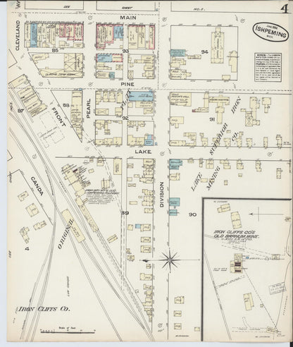 Sanborn Fire Insurance Map from Ishpeming, Marquette County, Michigan (1884), Sheet #0004 - Historic Sanborn Fire Insurance Map Print, vintage old map wall art, antique decor, genealogy gift, Michigan Michigan map