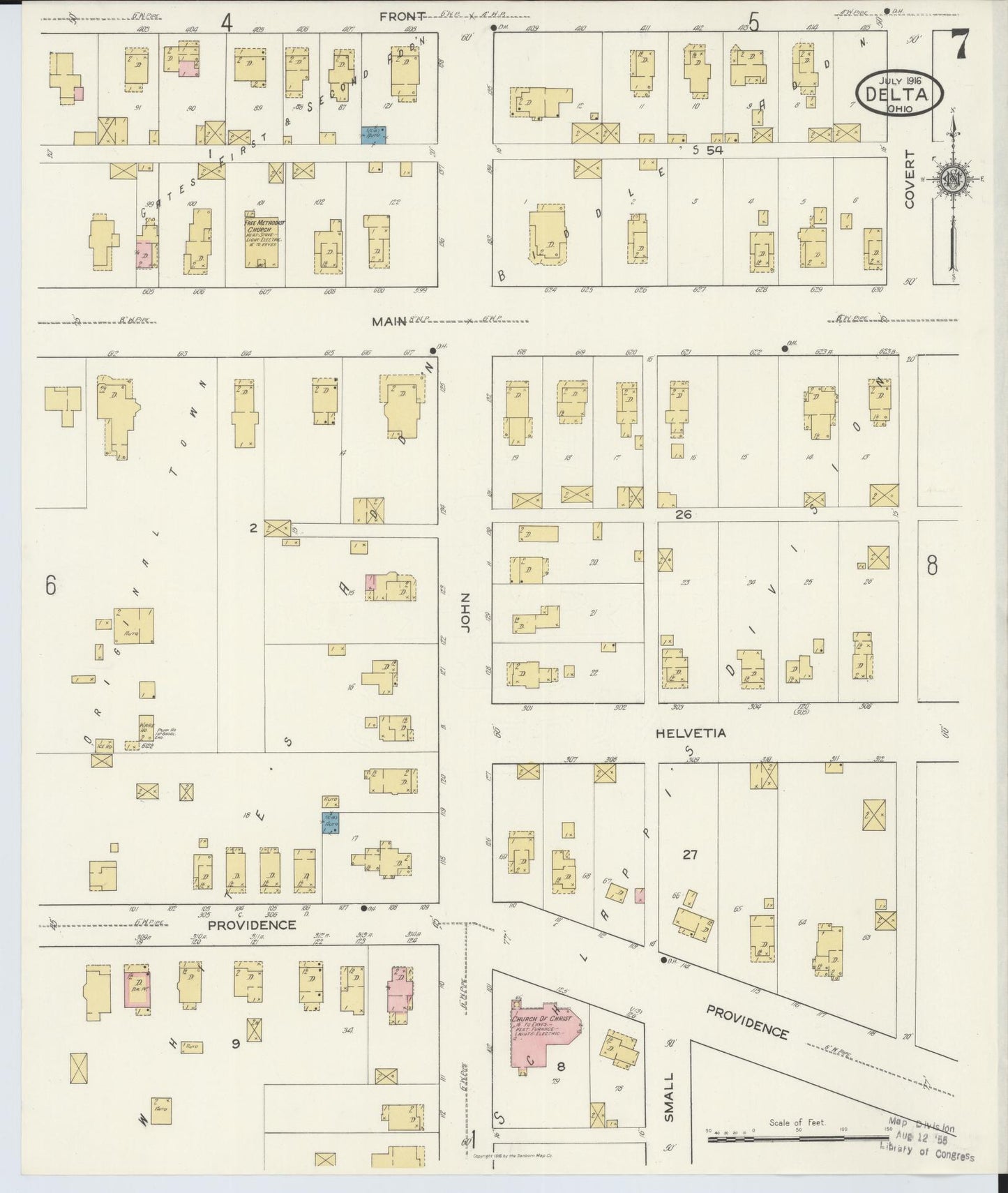 Sanborn Fire Insurance Map from Delta, Fulton County, Ohio (1916), Sheet #0007 - Complete Map Set gallery image, historic Sanborn map, vintage wall art, Ohio Ohio