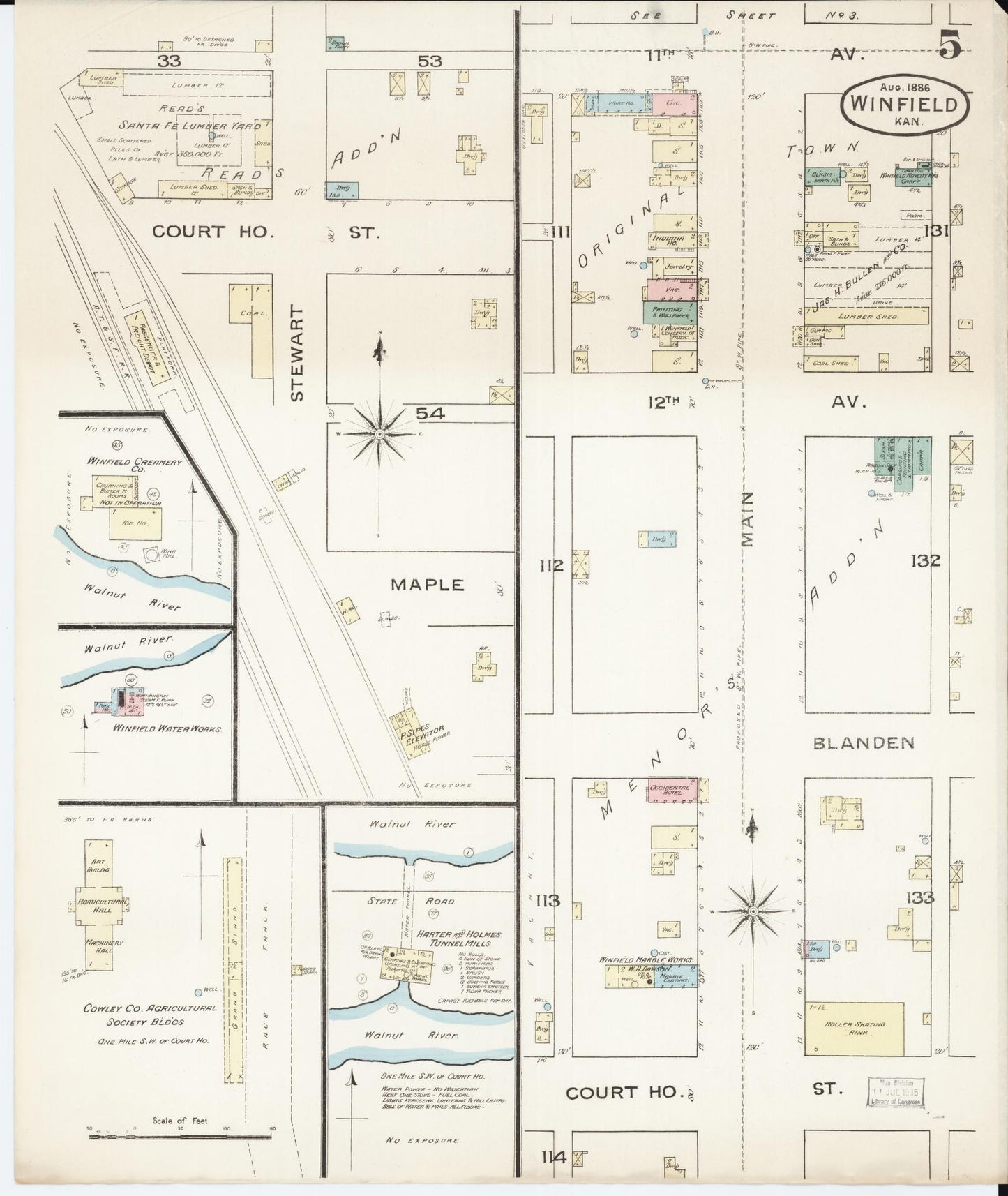 Sanborn Fire Insurance Map from Winfield, Cowley County, Kansas (1886), Sheet #0005 - Complete Map Set gallery image, historic Sanborn map, vintage wall art, Kansas Kansas