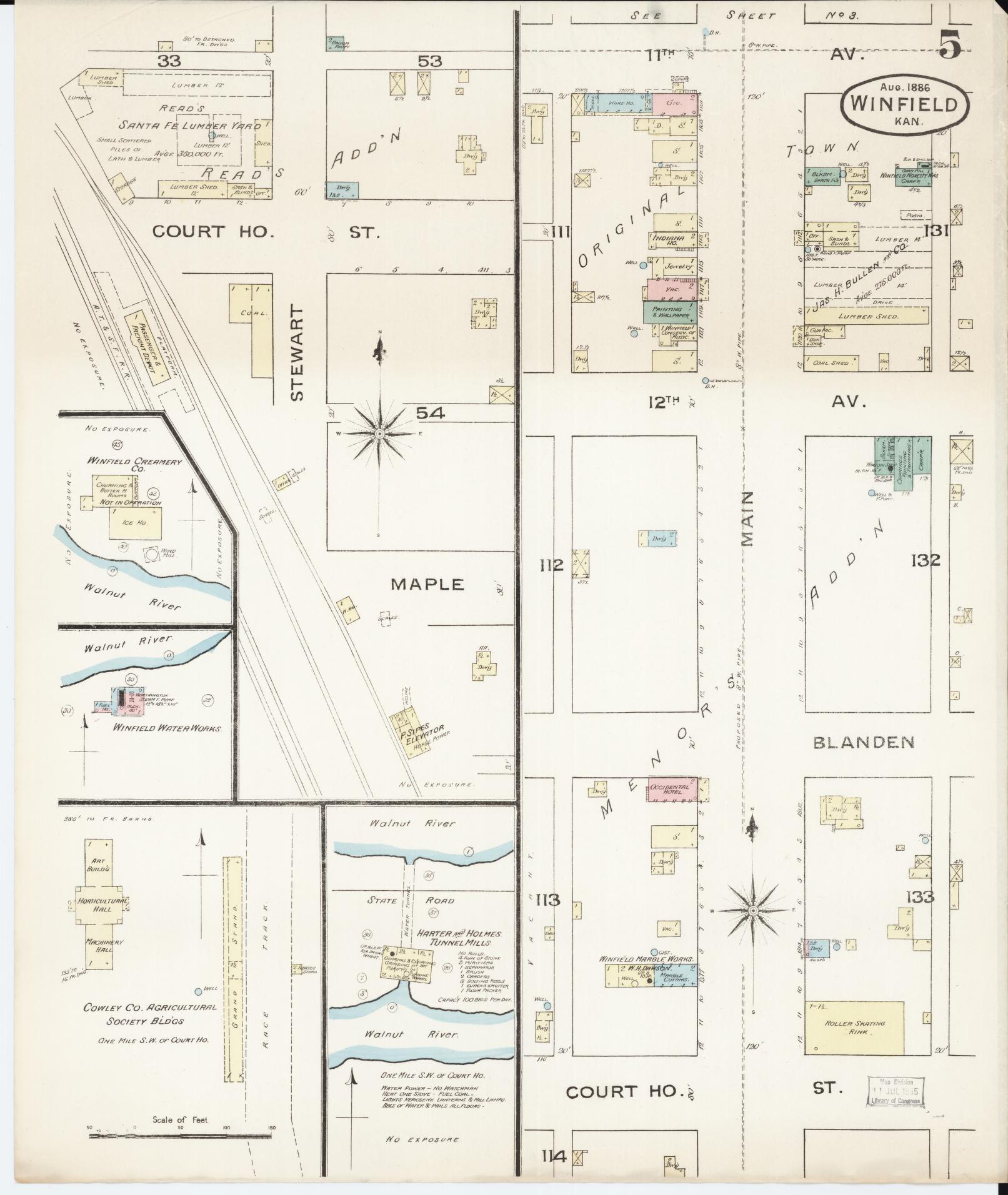 Sanborn Fire Insurance Map from Winfield, Cowley County, Kansas (1886), Sheet #0005 - Complete Map Set gallery image, historic Sanborn map, vintage wall art, Kansas Kansas