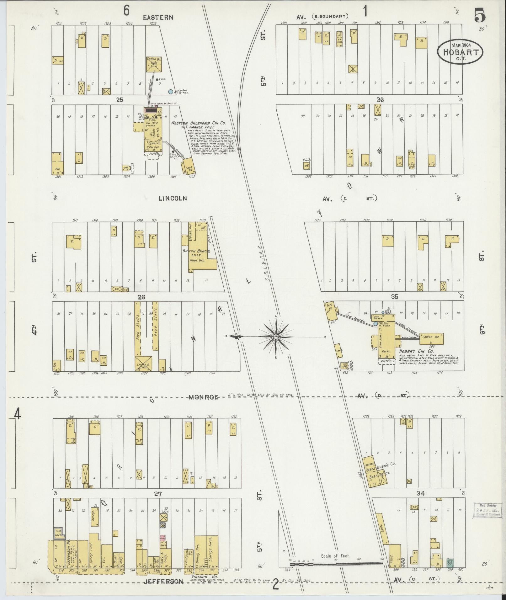 Sanborn Fire Insurance Map from Hobart, Kiowa County, Oklahoma (1904), Sheet #0005 - Historic Sanborn Fire Insurance Map Print, vintage old map wall art, antique decor, genealogy gift, Oklahoma Oklahoma map