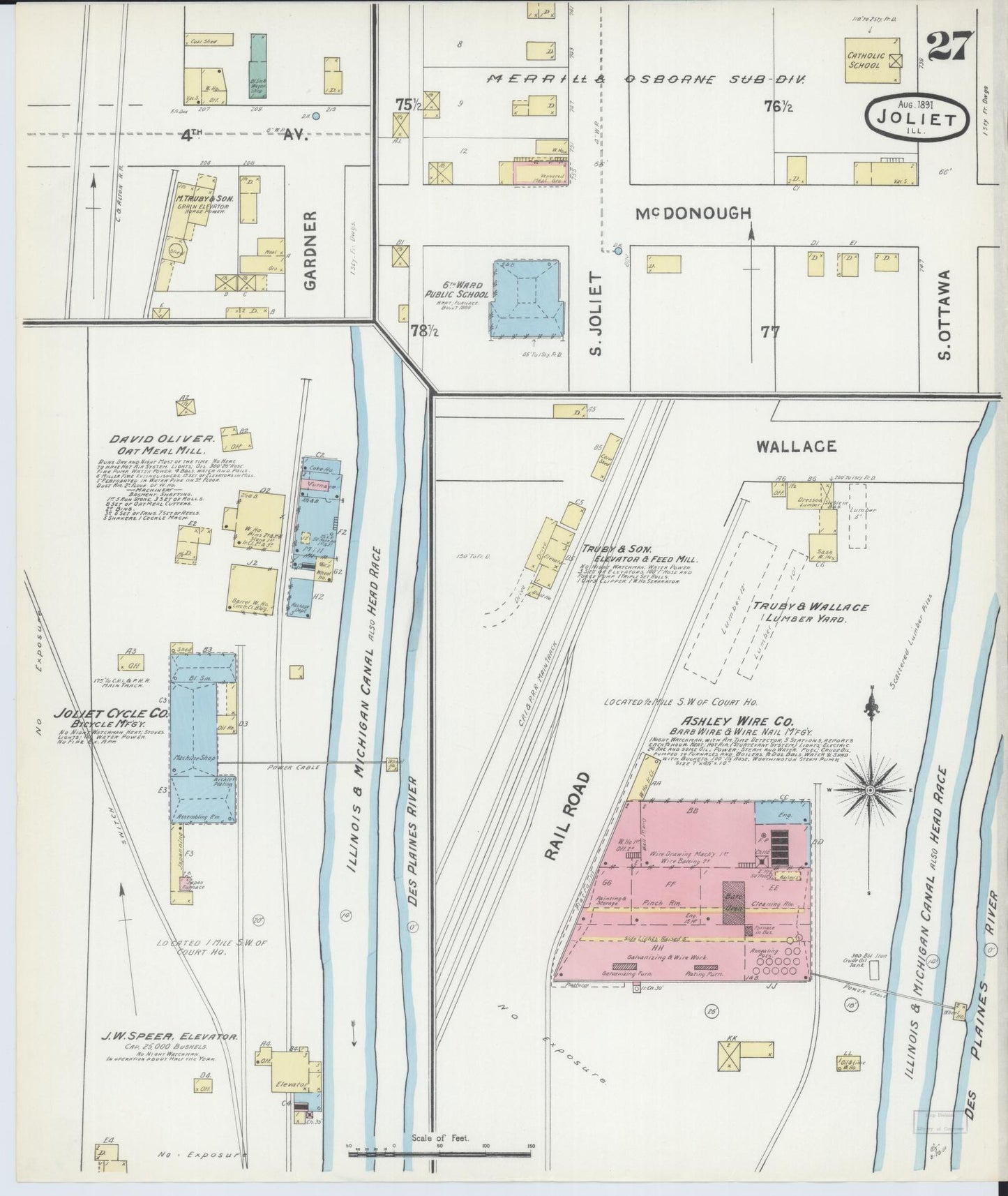 Sanborn Fire Insurance Map from Joliet, Will County, Illinois (1891), Sheet #0027 - Complete Map Set gallery image, historic Sanborn map, vintage wall art, Illinois Illinois