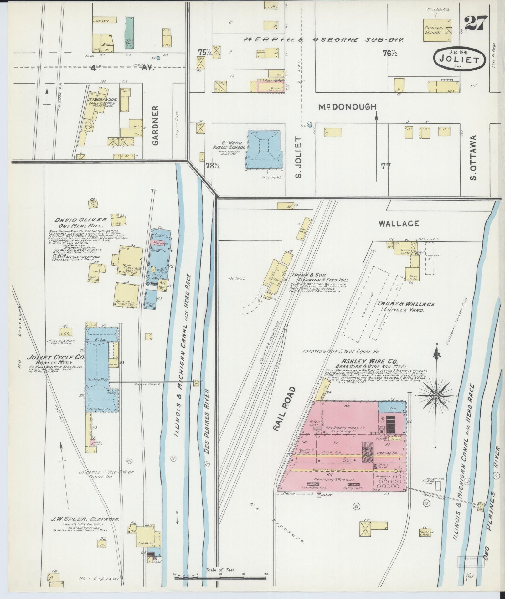 Sanborn Fire Insurance Map from Joliet, Will County, Illinois (1891), Sheet #0027 - Complete Map Set gallery image, historic Sanborn map, vintage wall art, Illinois Illinois