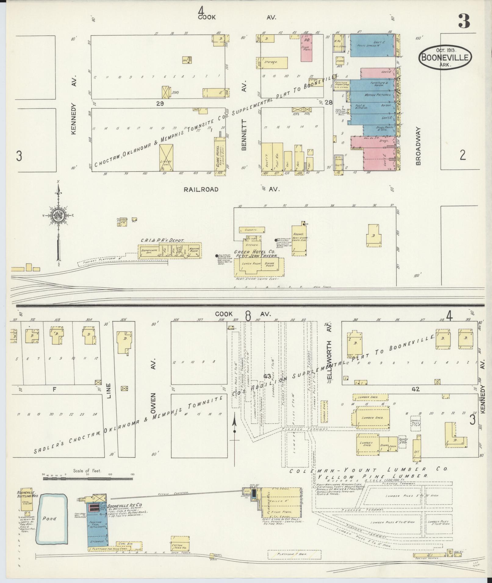 Sanborn Fire Insurance Map from Booneville, Logan County, Arkansas (1913), Sheet #0003 - Complete Map Set gallery image, historic Sanborn map, vintage wall art, Arkansas Arkansas