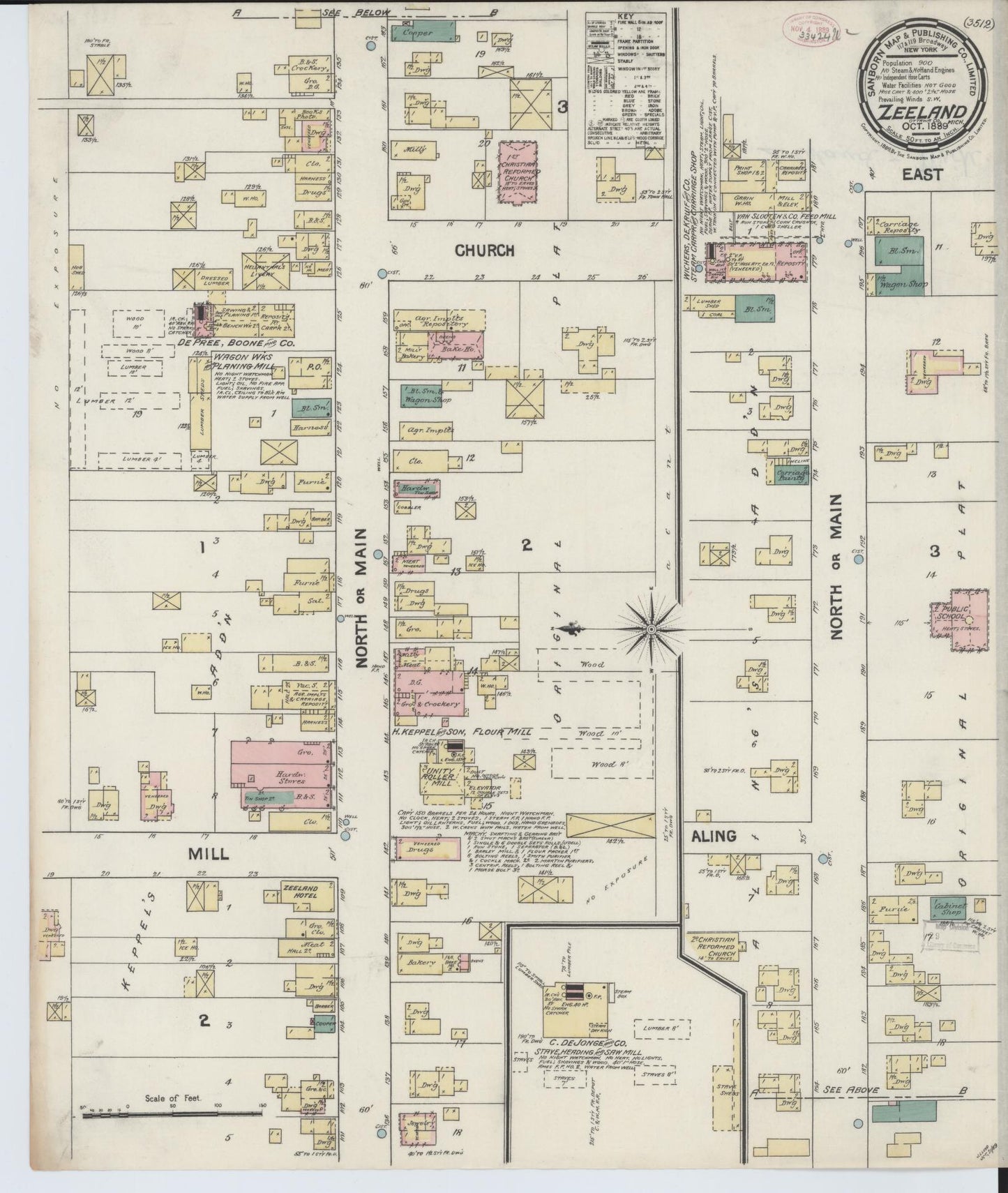 Sanborn Fire Insurance Map from Zeeland, Ottawa County, Michigan (1889), Sheet #0001 - Historic Sanborn Fire Insurance Map Print, vintage old map wall art, antique decor, genealogy gift, Michigan Michigan map