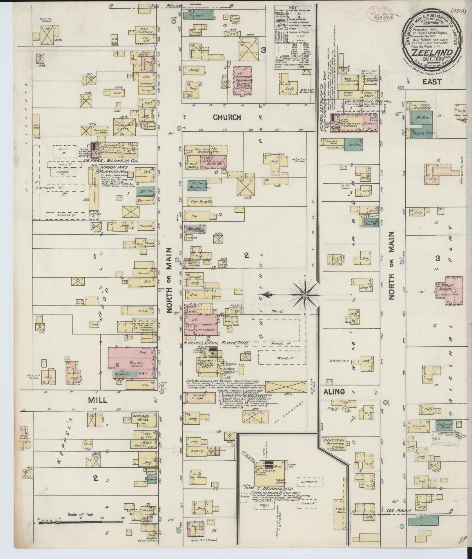 Sanborn Fire Insurance Map from Zeeland, Ottawa County, Michigan (1889), Sheet #0001 - Historic Sanborn Fire Insurance Map Print, vintage old map wall art, antique decor, genealogy gift, Michigan Michigan map