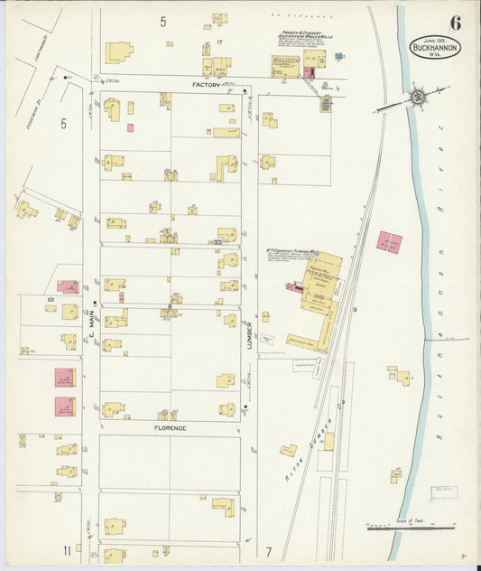 Sanborn Fire Insurance Map from Buckhannon, Upshur County, West Virginia (1913), Sheet #0006 - Historic Sanborn Fire Insurance Map Print, vintage old map wall art, antique decor, genealogy gift, West Virginia West Virginia map