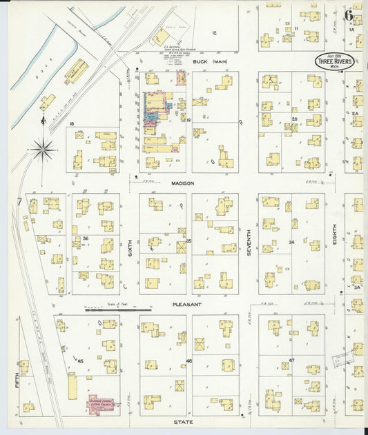 Sanborn Fire Insurance Map from Three Rivers, Saint Joseph County, Michigan (1909), Sheet #0006 - Historic Sanborn Fire Insurance Map Print, vintage old map wall art, antique decor, genealogy gift, Michigan Michigan map