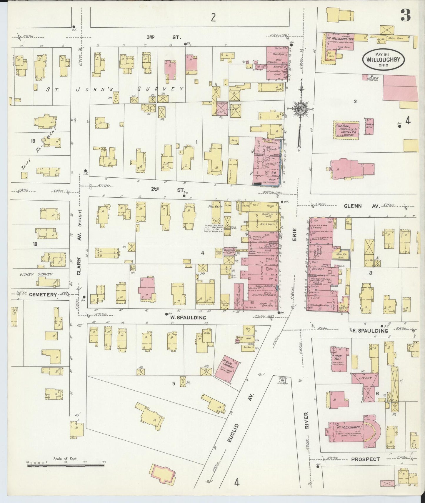 Sanborn Fire Insurance Map from Willoughby, Lake County, Ohio (1911), Sheet #0003 - Complete Map Set gallery image, historic Sanborn map, vintage wall art, Ohio Ohio