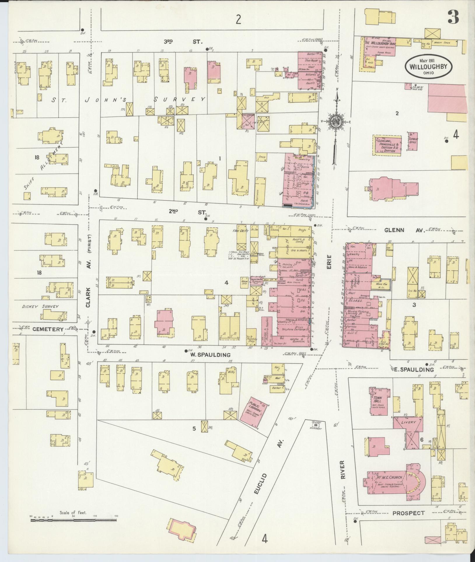 Sanborn Fire Insurance Map from Willoughby, Lake County, Ohio (1911), Sheet #0003 - Complete Map Set gallery image, historic Sanborn map, vintage wall art, Ohio Ohio