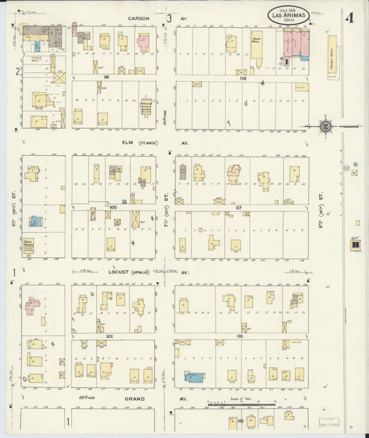 Sanborn Fire Insurance Map from Las Animas, Bent County, Colorado (1910), Sheet #0004 - Historic Sanborn Fire Insurance Map Print, vintage old map wall art, antique decor, genealogy gift, Colorado Colorado map