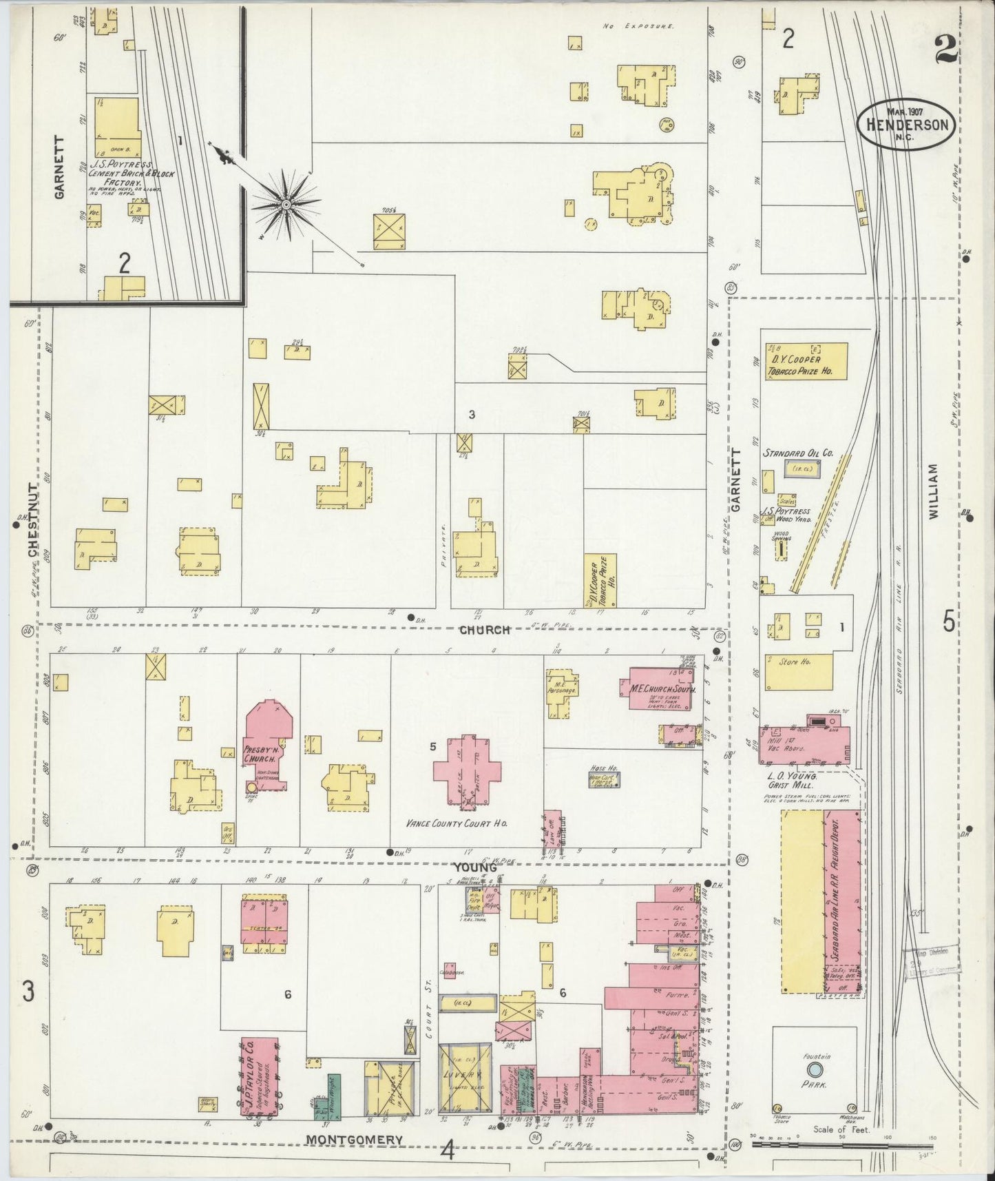 Sanborn Fire Insurance Map from Henderson, Vance County, North Carolina (1907), Sheet #0002 - Complete Map Set gallery image, historic Sanborn map, vintage wall art, North Carolina North Carolina