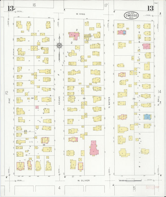 Sanborn Fire Insurance Map from Owosso, Shiawassee County, Michigan (1930), Sheet #0013 - Historic Sanborn Fire Insurance Map Print, vintage old map wall art, antique decor, genealogy gift, Michigan Michigan map