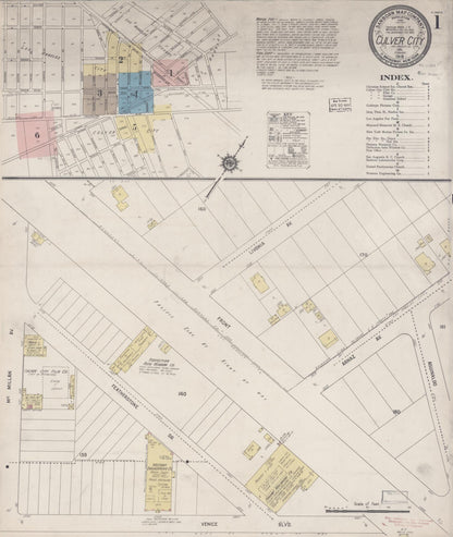 Sanborn Fire Insurance Map from Culver City, Los Angeles County, California (1919), Sheet #0001 - Historic Sanborn Fire Insurance Map Print, vintage old map wall art, antique decor, genealogy gift, California California map