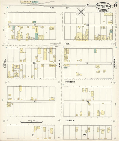 Sanborn Fire Insurance Map from New Whatcom, Whatcom County, Washington (1890), Sheet #0008 - Complete Map Set gallery image, historic Sanborn map, vintage wall art, Washington Washington