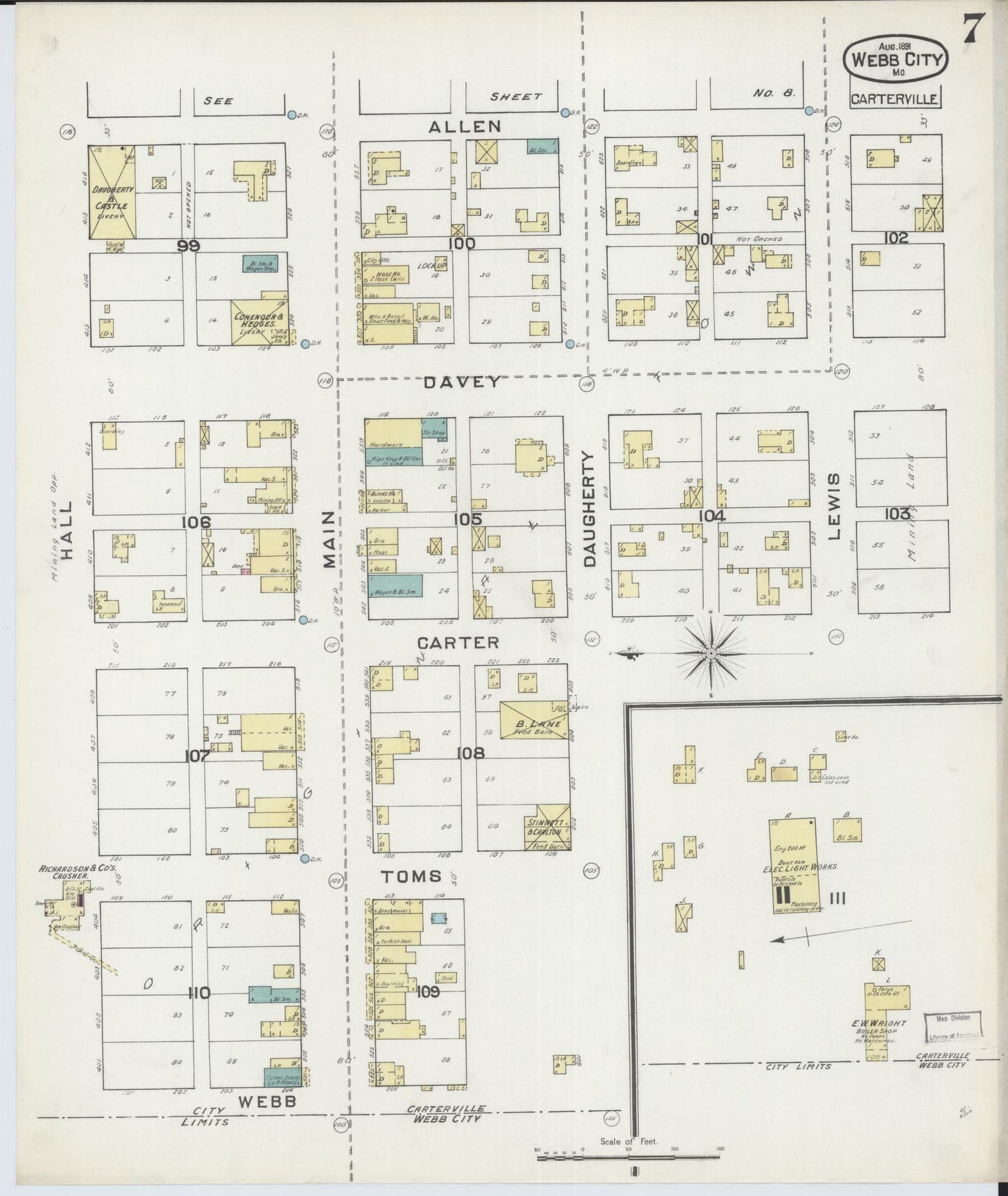Sanborn Fire Insurance Map from Webb City, Jasper County, Missouri (1891), Sheet #0007 - Complete Map Set gallery image, historic Sanborn map, vintage wall art, Missouri Missouri